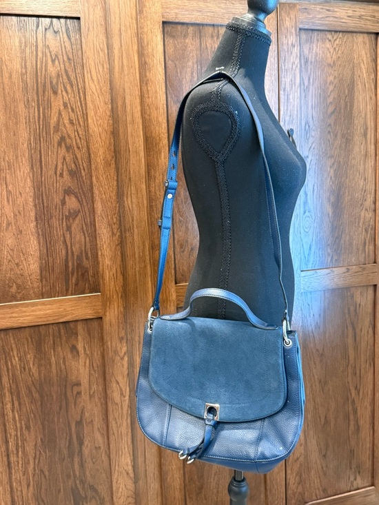 Ivanka Trump Handbags - Ivanka Trump Navy Leather & Suede Saddle Bag
